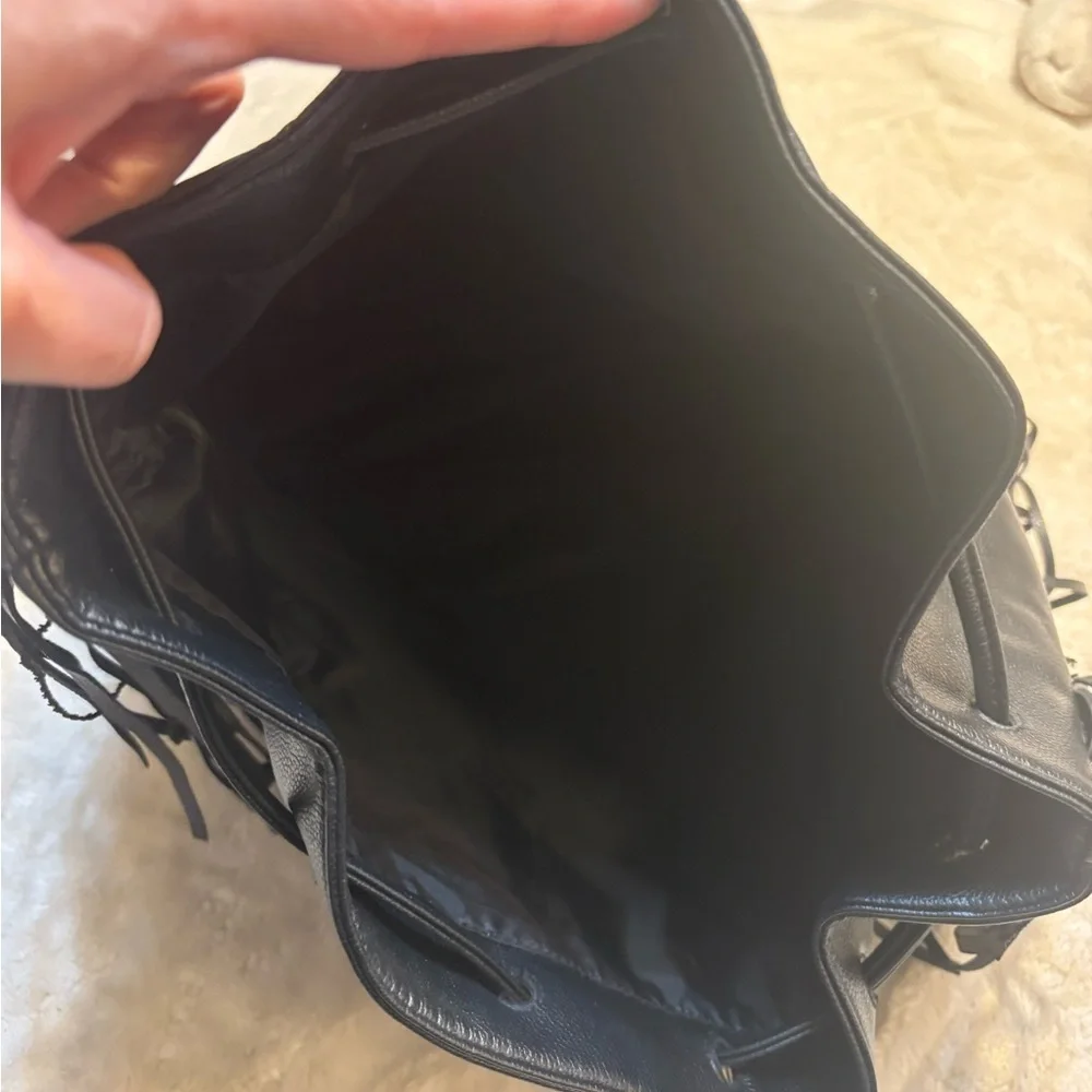 Victoria's Secret Backpack Tote Limited Edition Black Fringe Faux Leather